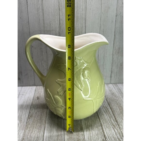 Vtg Hallmark Pitcher Sage Green Oak Leaf Design Ceramic Cottagecore 8.5" Tall - Picture 10 of 11